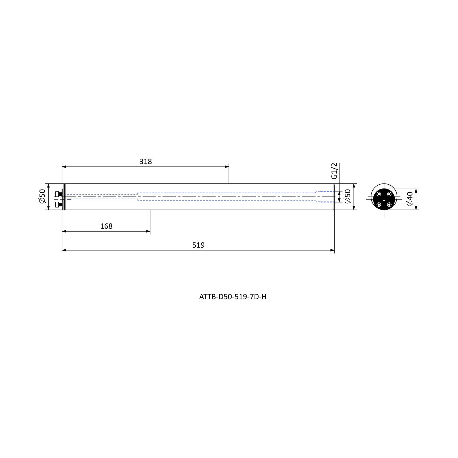 ATTB-D50-519-7D-H &mdash; dimensioned drawing