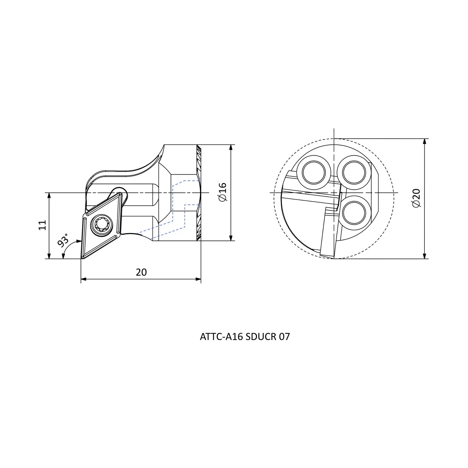 ATTC-A16 SDUCR 07 &mdash; dimensioned drawing