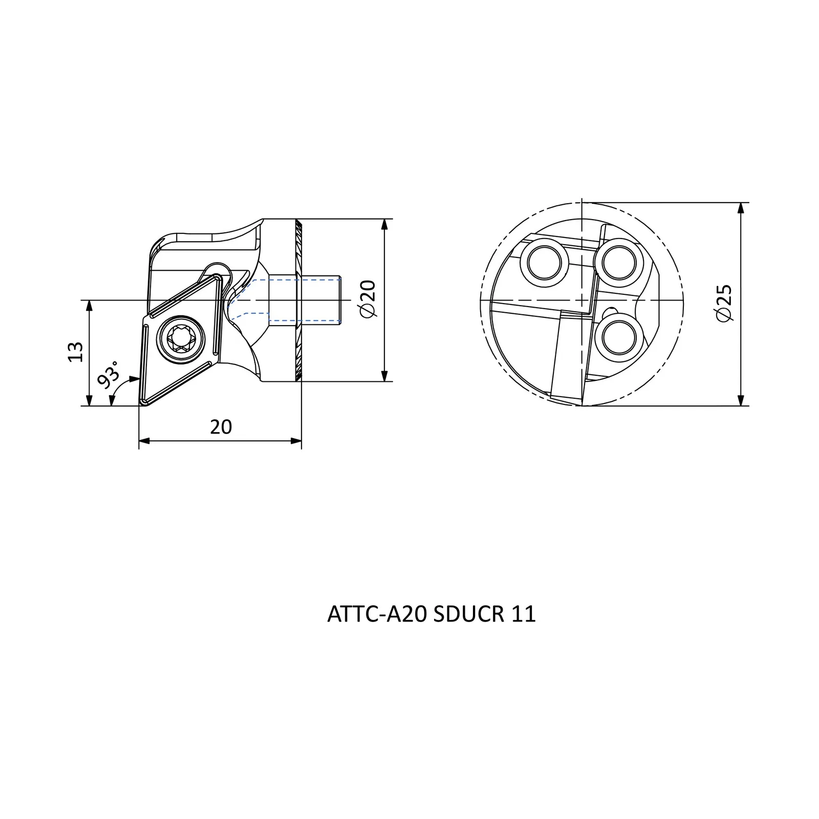ATTC-A20 SDUCR 11 &mdash; dimensioned drawing