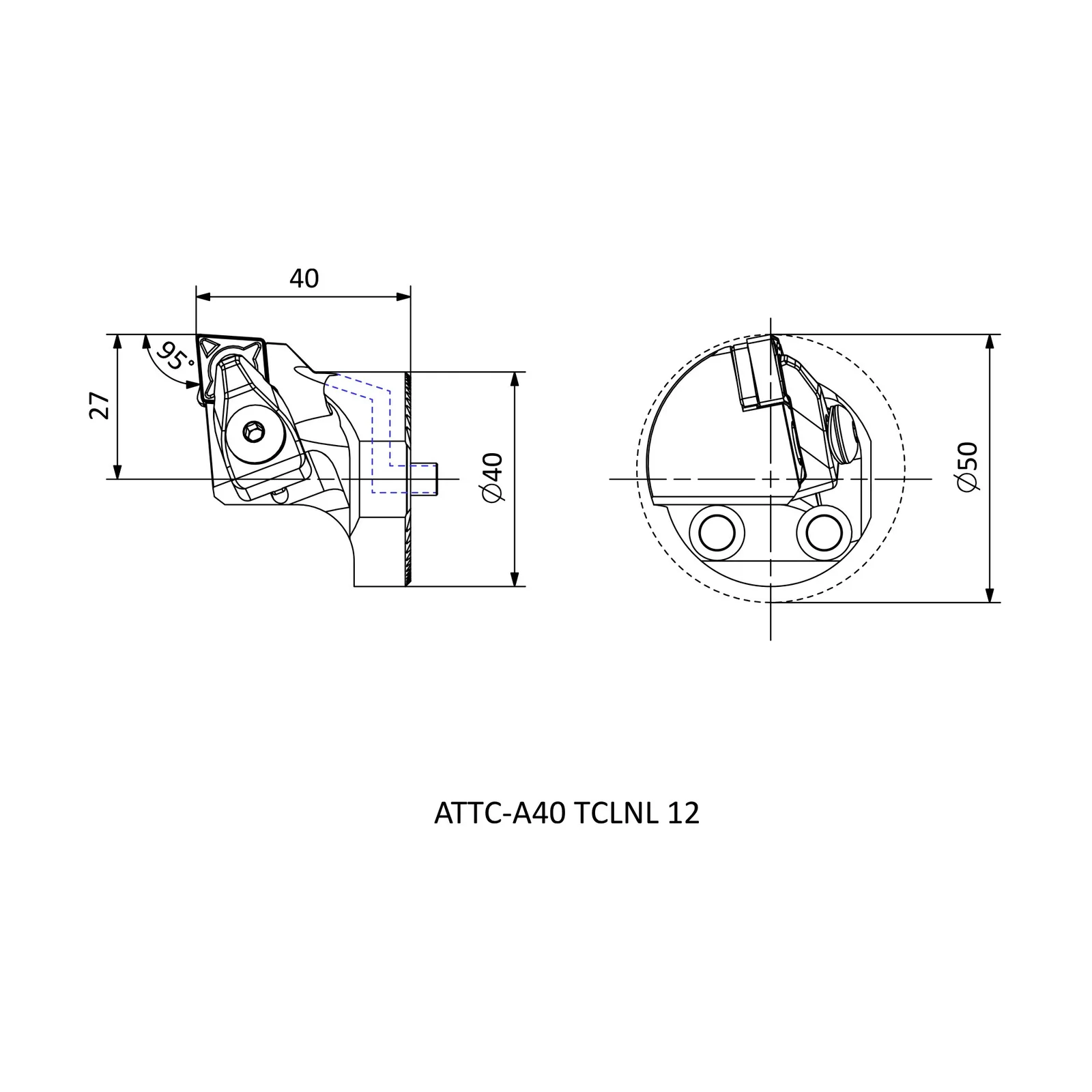 ATTC-A40 TCLNL 12 &mdash; dimensioned drawing