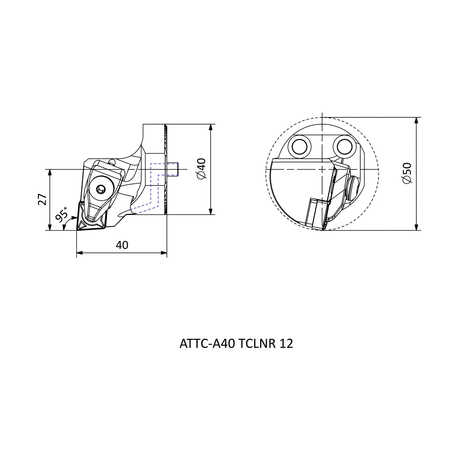 ATTC-A40 TCLNR 12 &mdash; dimensioned drawing