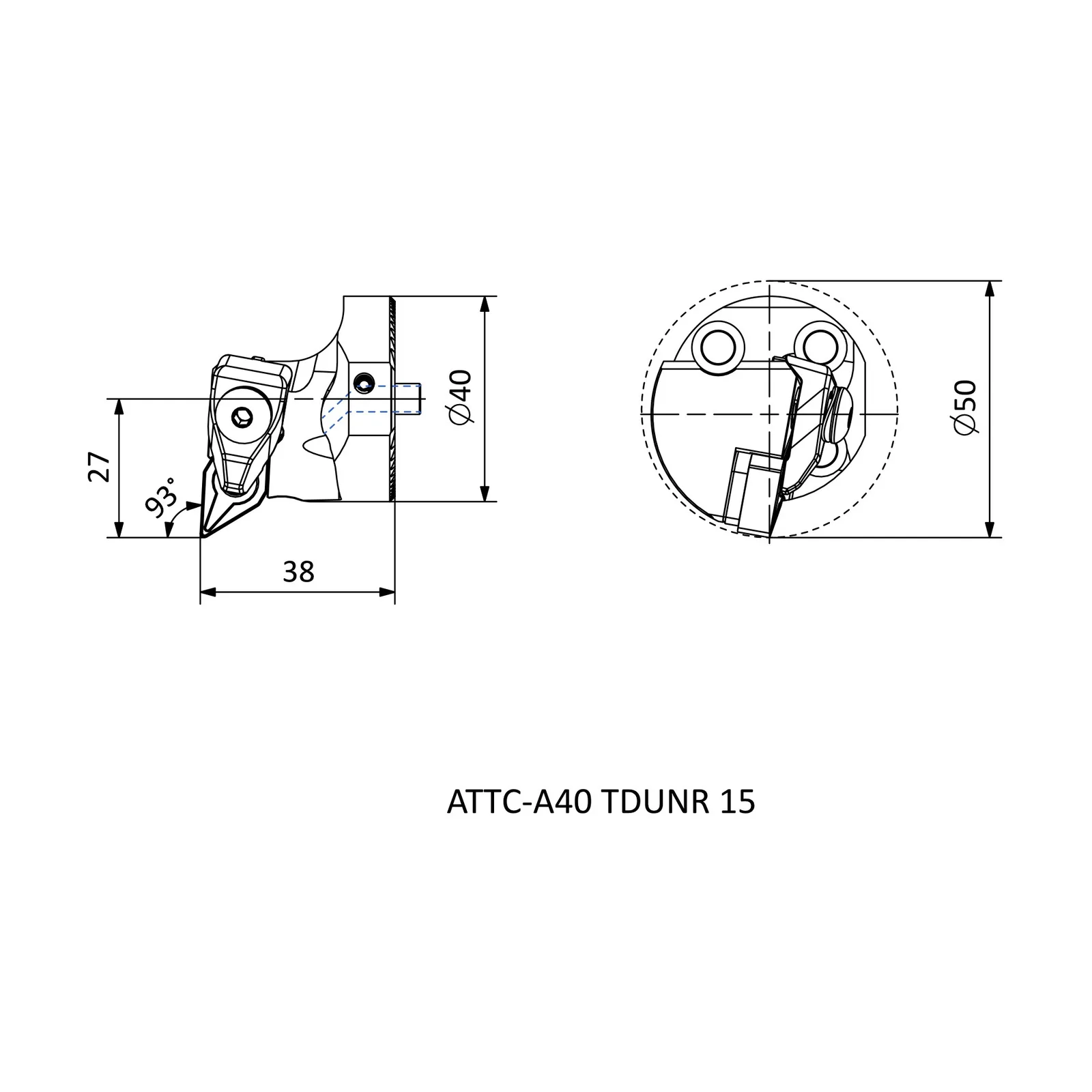 ATTC-A40 TDUNR 15 &mdash; dimensioned drawing
