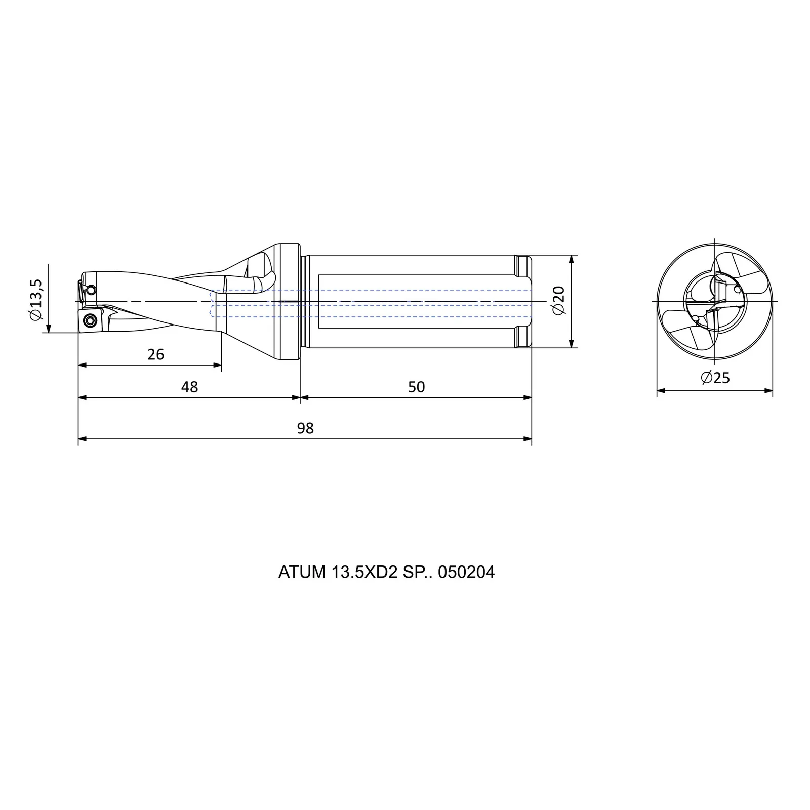 ATUM 13.5XD2 SP.. 050204 &mdash; dimensioned drawing