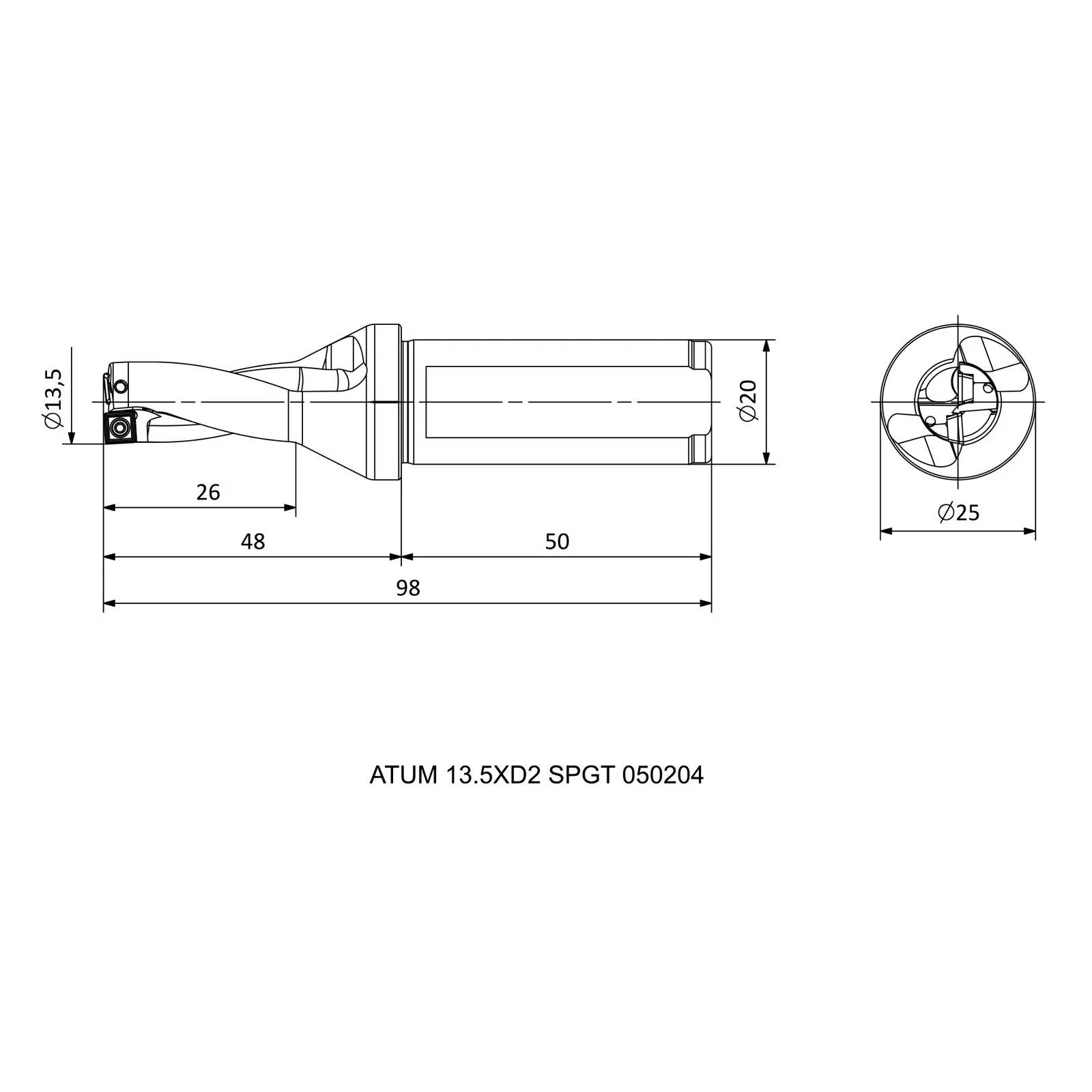 ATUM 13.5XD2 SPGT 050204 &mdash; dimensioned drawing
