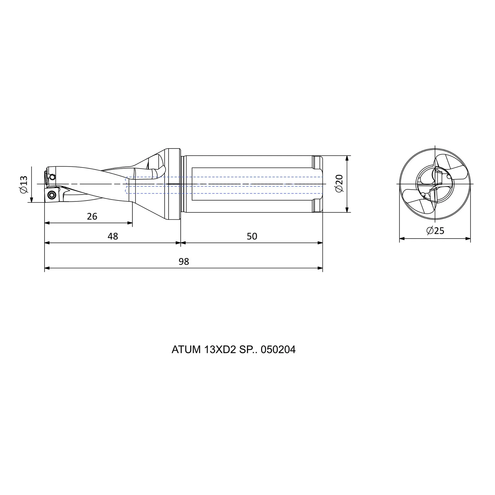 ATUM 13XD2 SP.. 050204 &mdash; dimensioned drawing