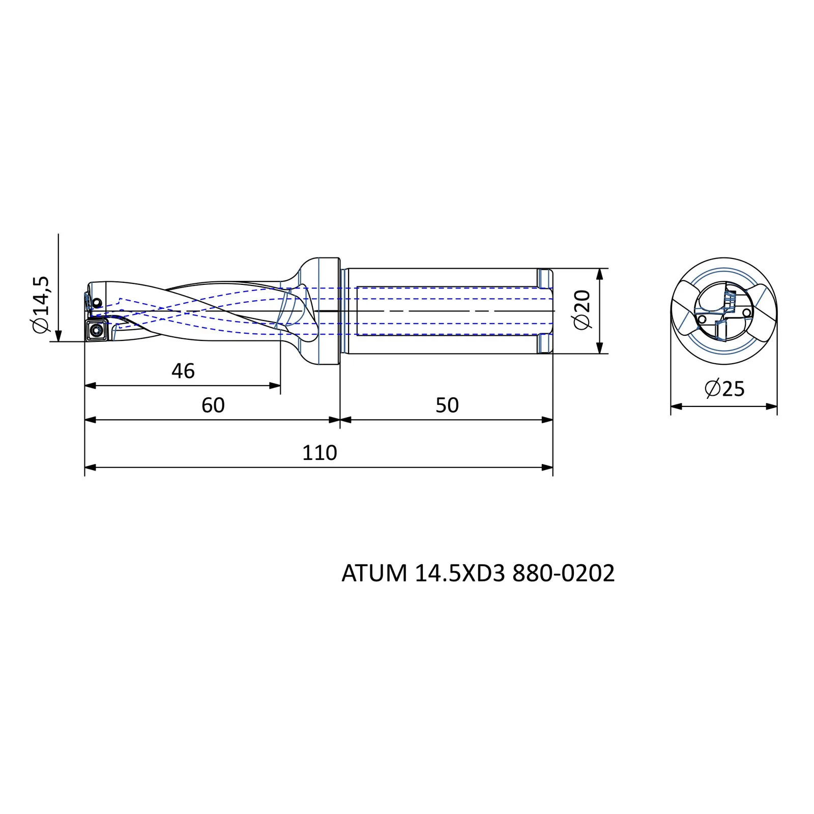ATUM 14.5XD3 880-0202 &mdash; dimensioned drawing