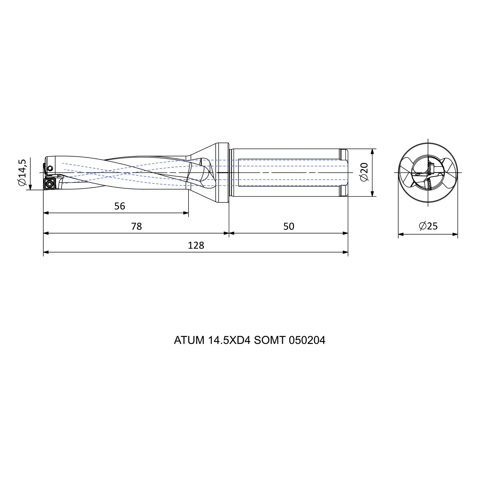 ATUM 14.5XD4 SOMT 050204 &mdash; dimensioned drawing