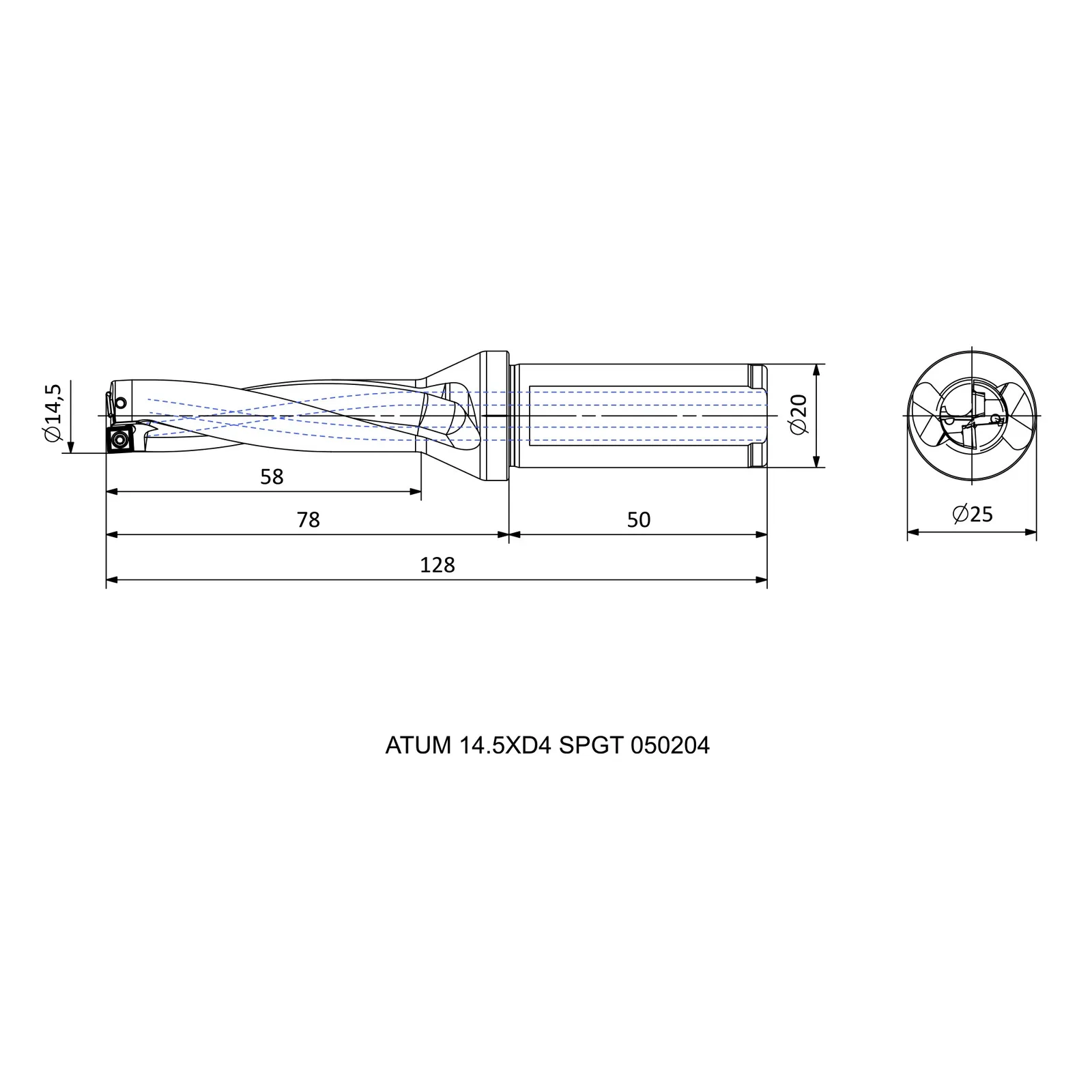 ATUM 14.5XD4 SPGT 050204 &mdash; dimensioned drawing