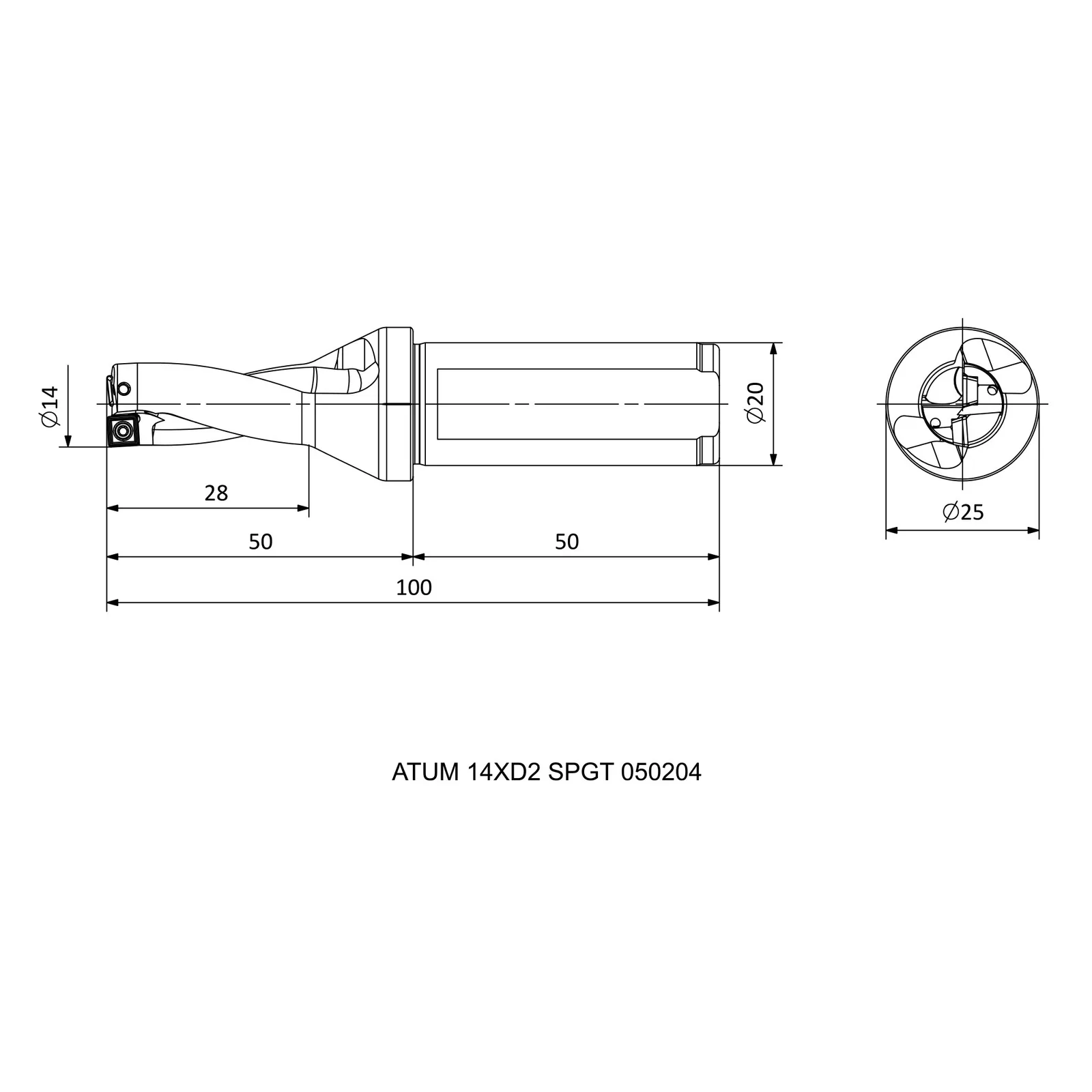 ATUM 14XD2 SPGT 050204 &mdash; dimensioned drawing