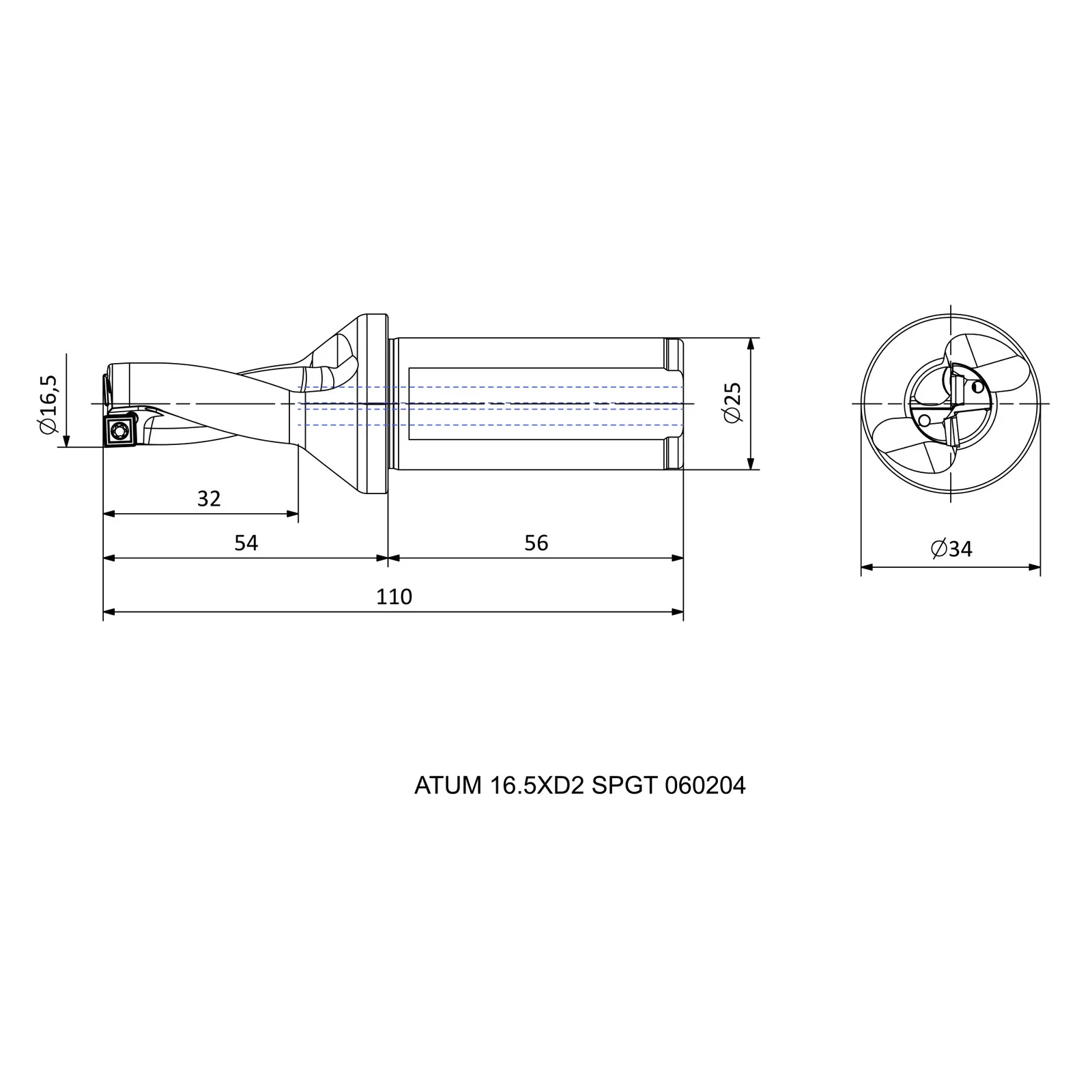 ATUM 16.5XD2 SPGT 060204 &mdash; dimensioned drawing