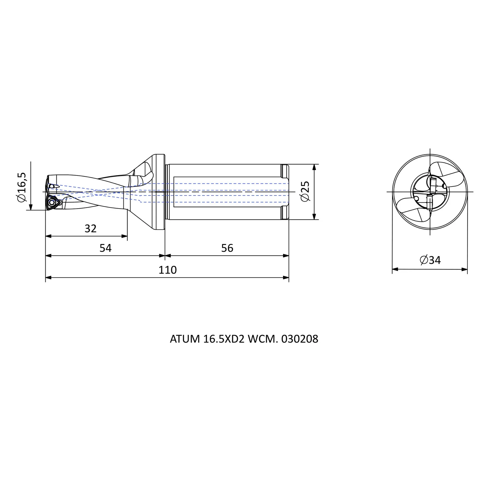 ATUM 16.5XD2 WCM. 030208 &mdash; dimensioned drawing