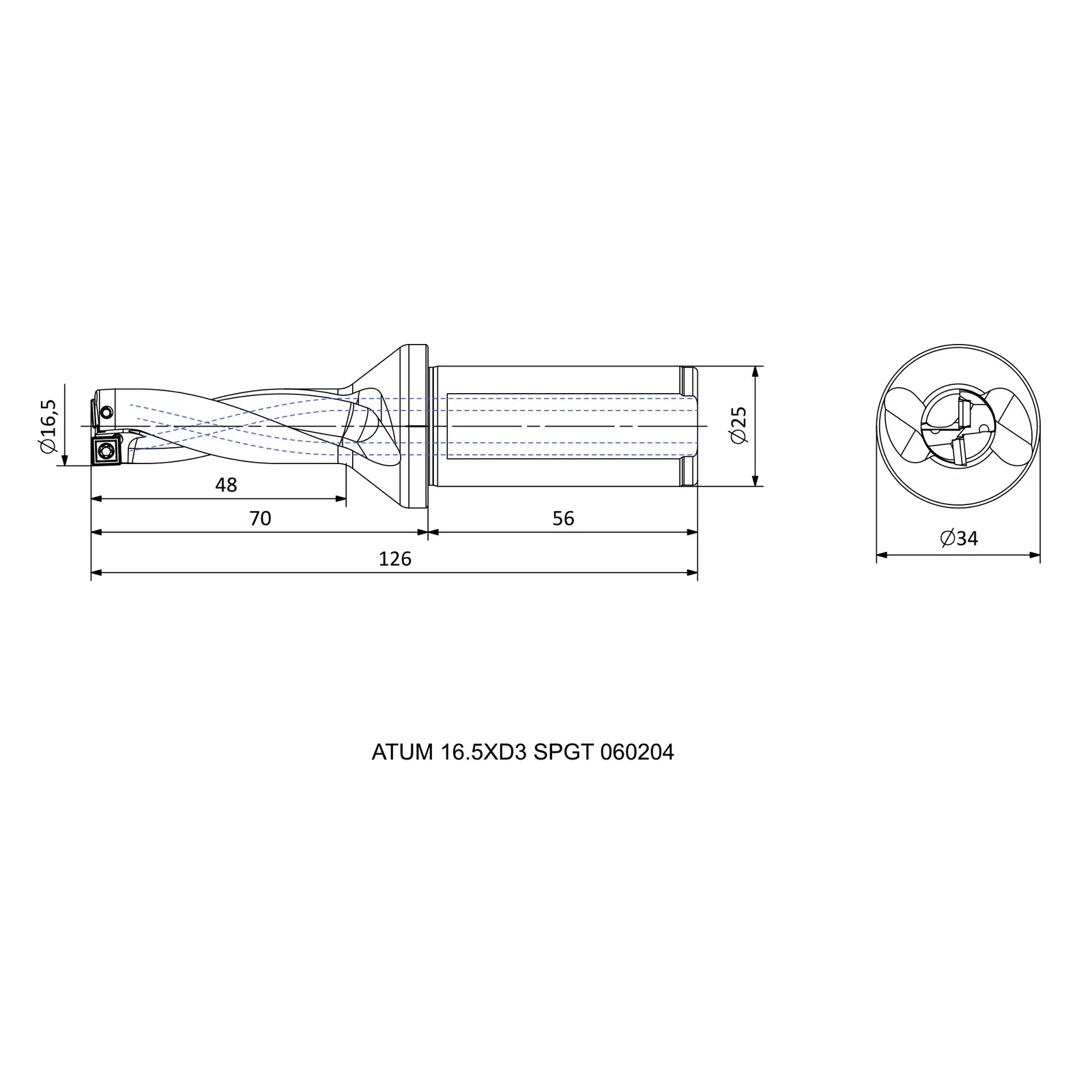 ATUM 16.5XD3 SPGT 060204 &mdash; dimensioned drawing