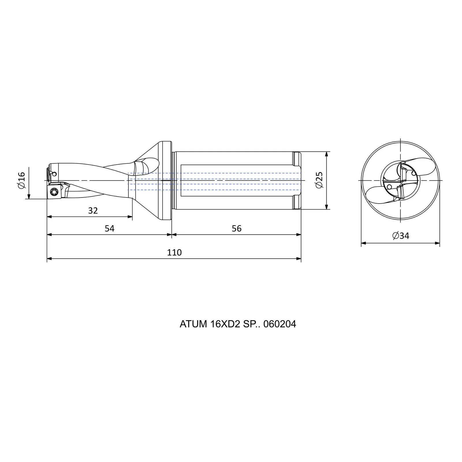ATUM 16XD2 SP.. 060204 &mdash; dimensioned drawing