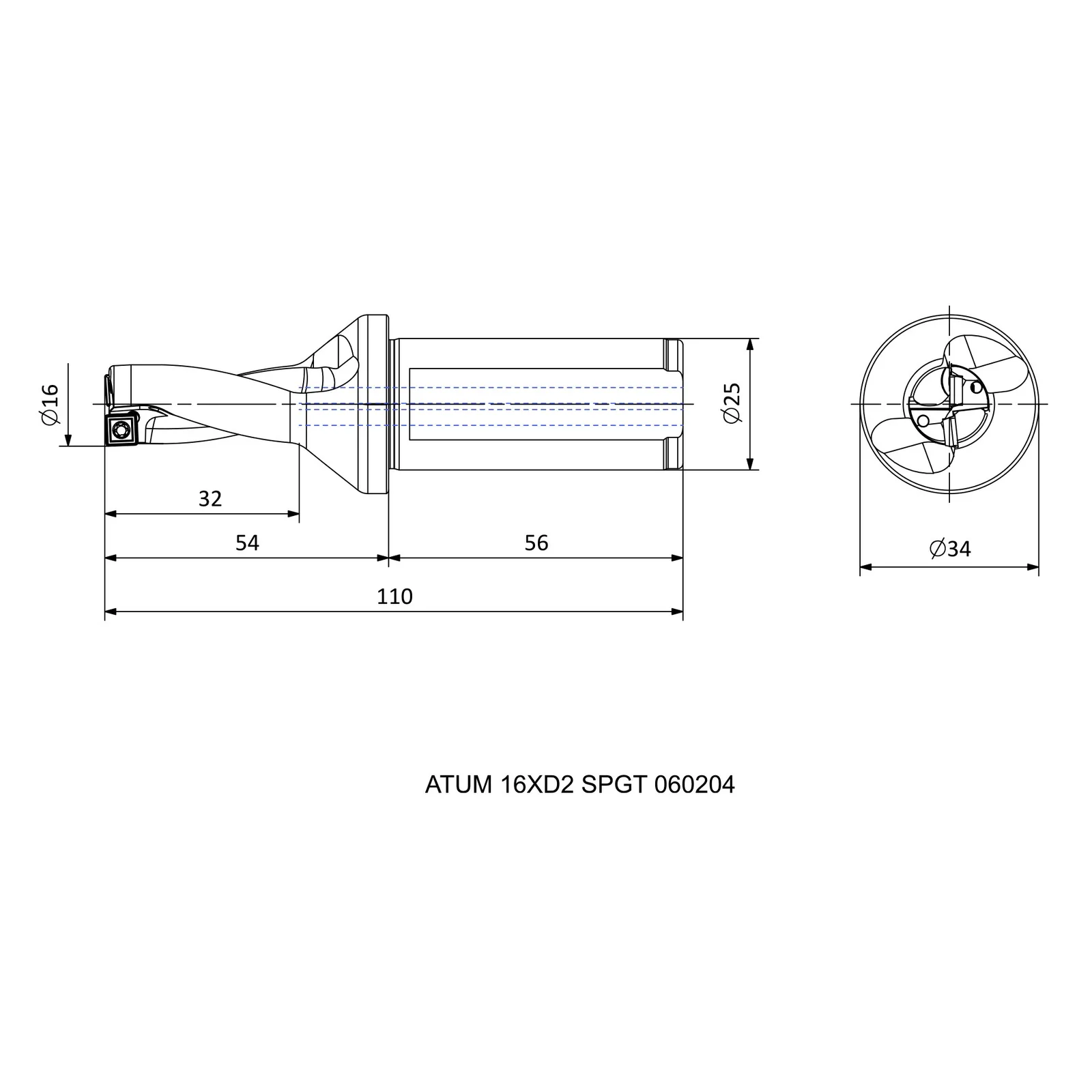 ATUM 16XD2 SPGT 060204 &mdash; dimensioned drawing