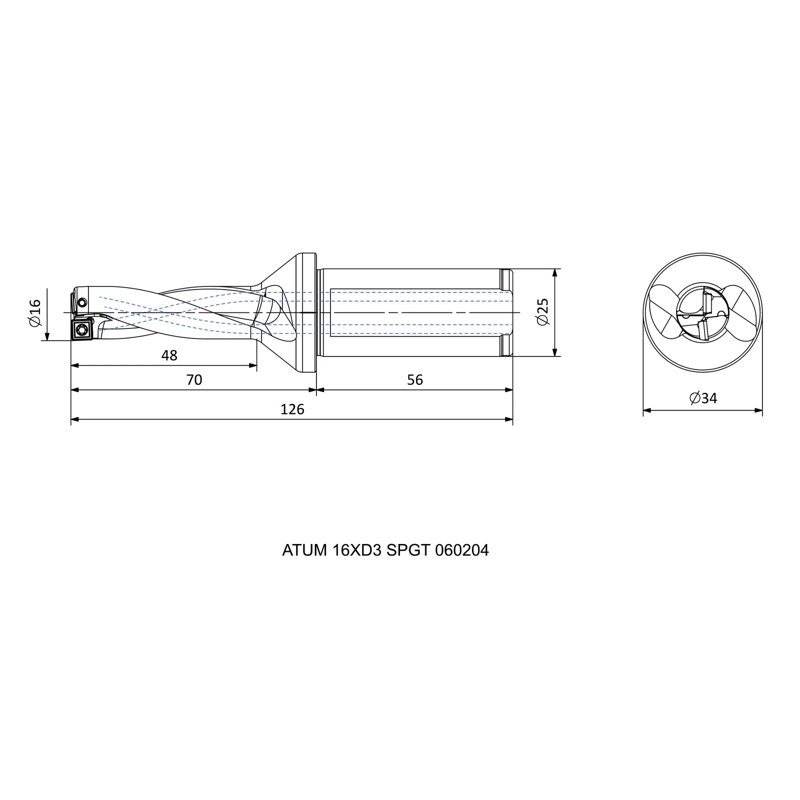 ATUM 16XD3 SPGT 060204 &mdash; dimensioned drawing