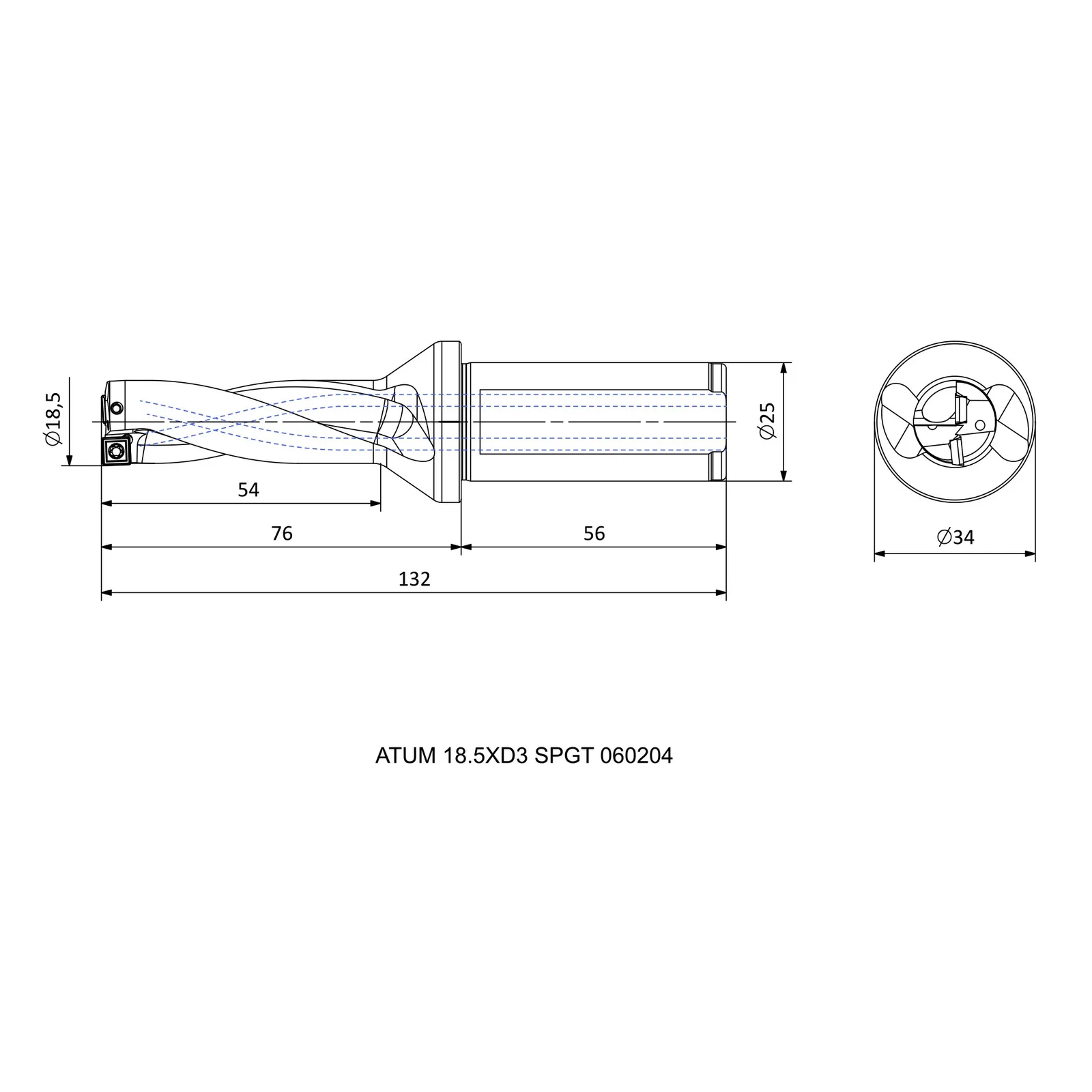 ATUM 18.5XD3 SPGT 060204 &mdash; dimensioned drawing