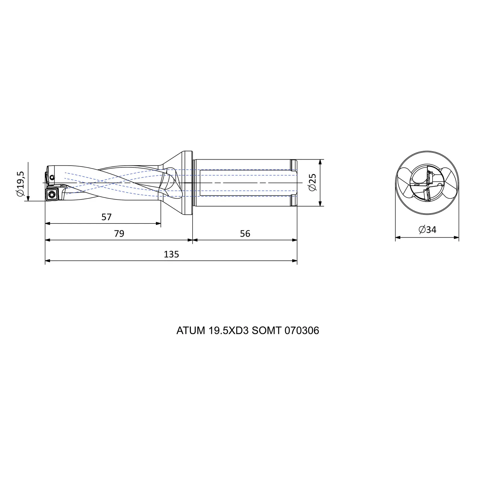 ATUM 19.5XD3 SOMT 070306 &mdash; dimensioned drawing