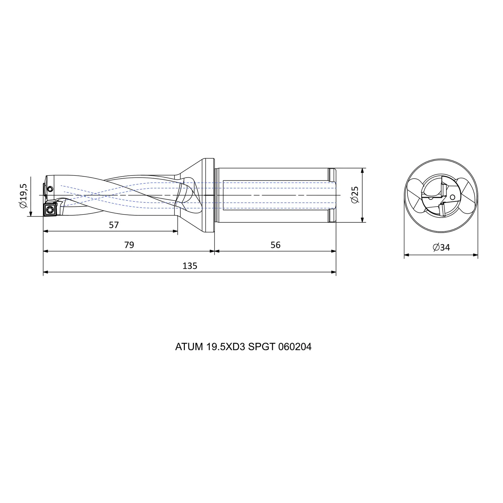 ATUM 19.5XD3 SPGT 060204 &mdash; dimensioned drawing