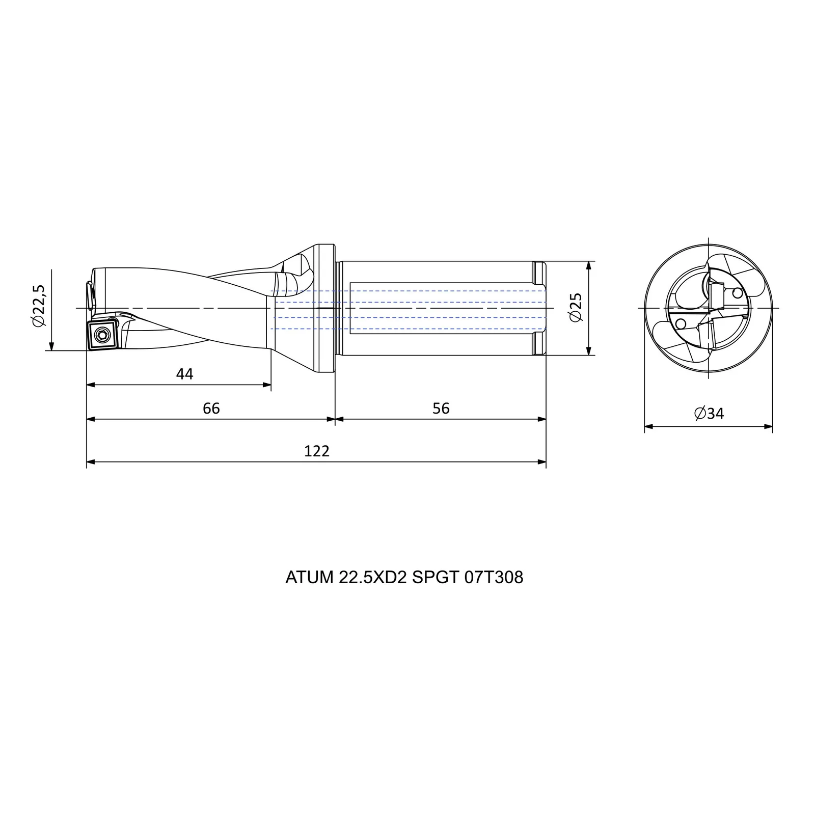 ATUM 22.5XD2 SPGT 07T308 &mdash; dimensioned drawing