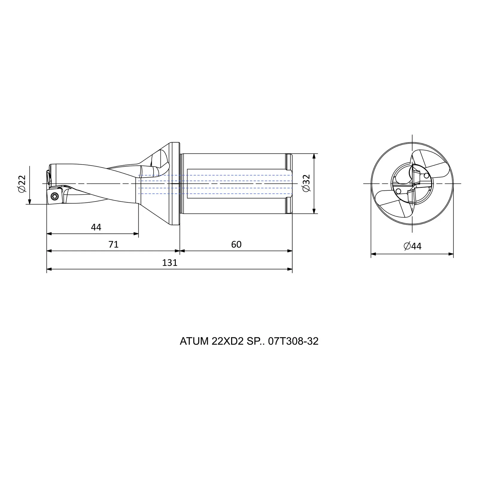 ATUM 22XD2 SP.. 07T308-32 &mdash; dimensioned drawing