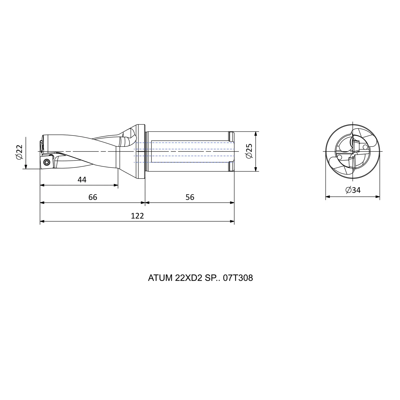ATUM 22XD2 SP.. 07T308 &mdash; dimensioned drawing