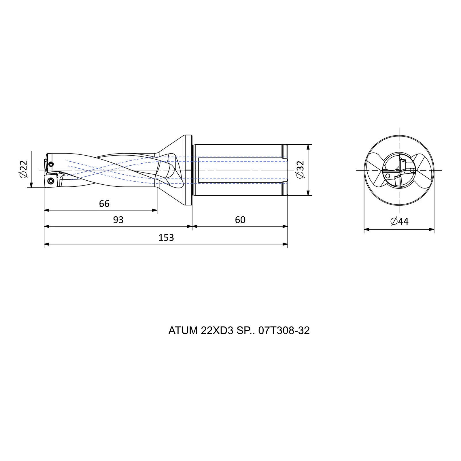 ATUM 22XD3 SP.. 07T308-32 &mdash; dimensioned drawing