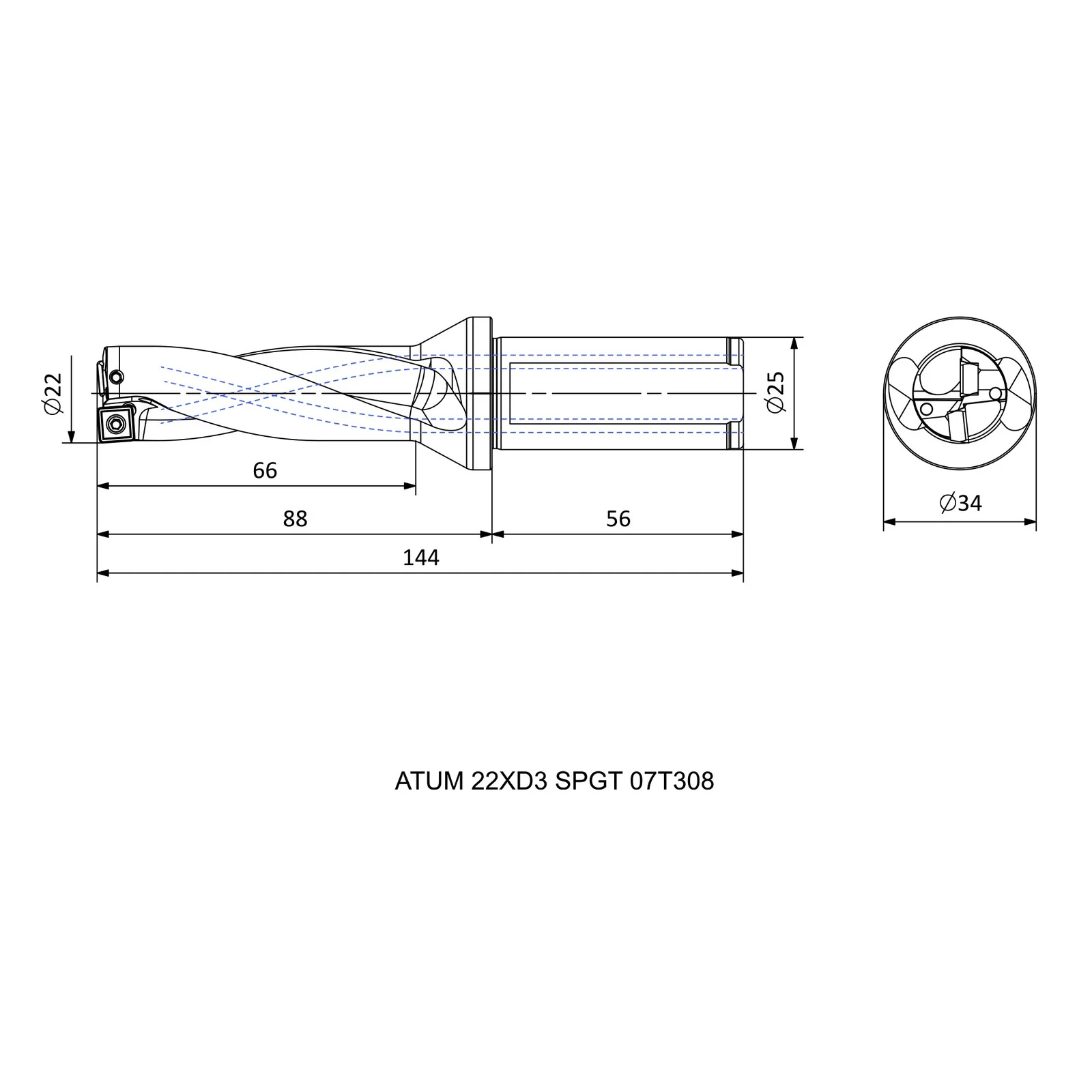 ATUM 22XD3 SPGT 07T308 &mdash; dimensioned drawing