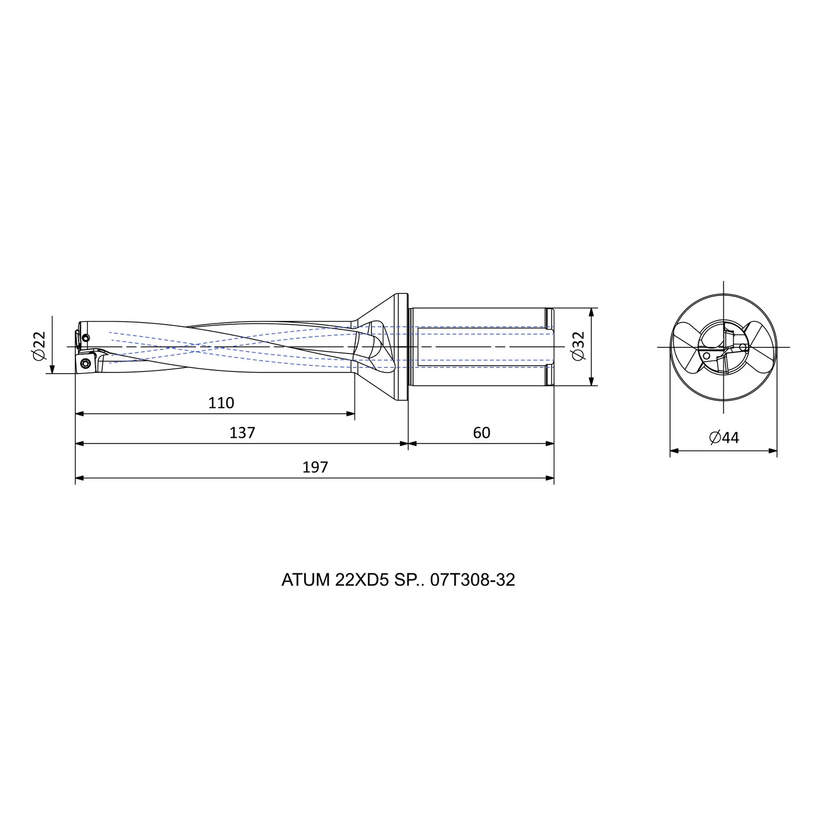 ATUM 22XD5 SP.. 07T308-32 &mdash; dimensioned drawing