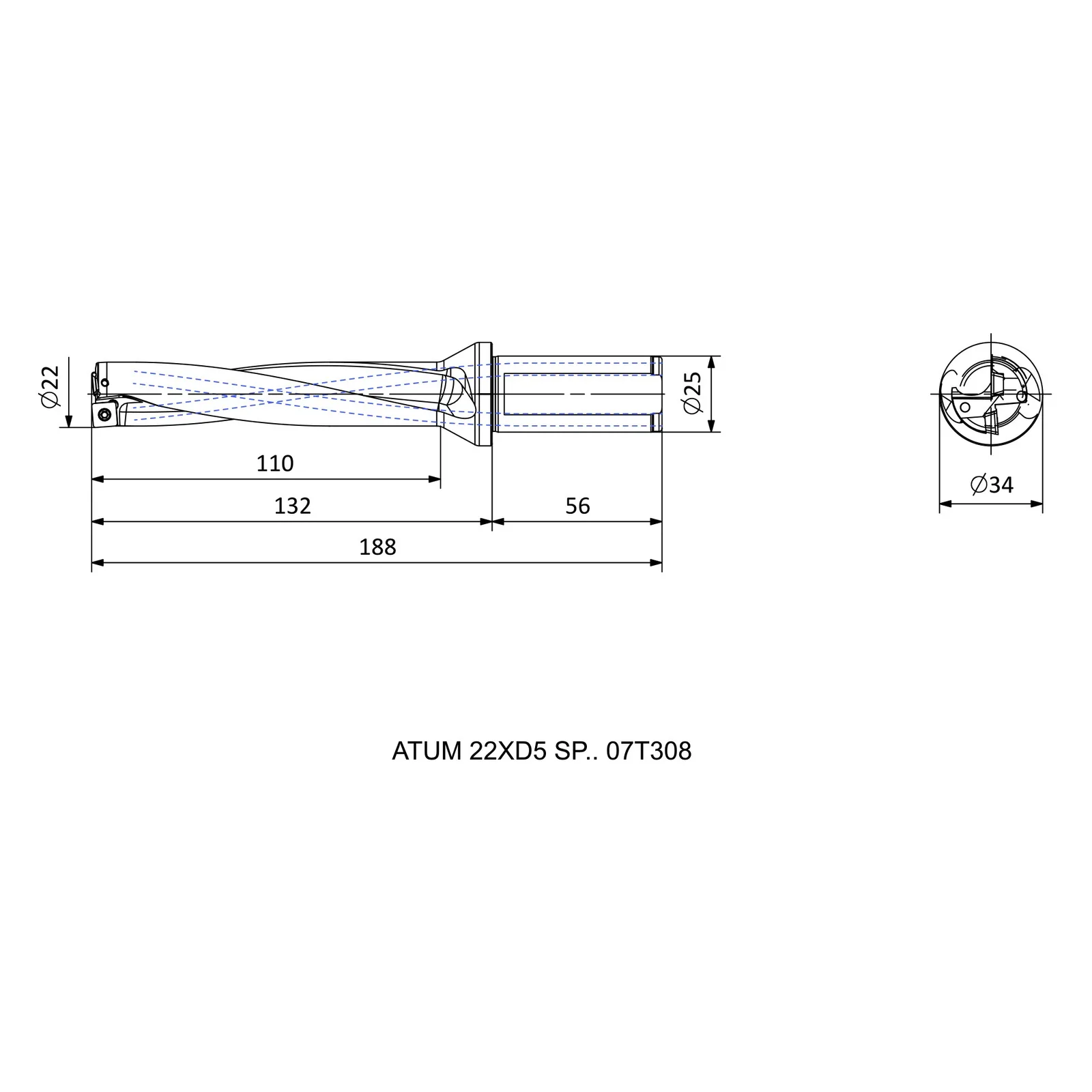 ATUM 22XD5 SP.. 07T308 &mdash; dimensioned drawing