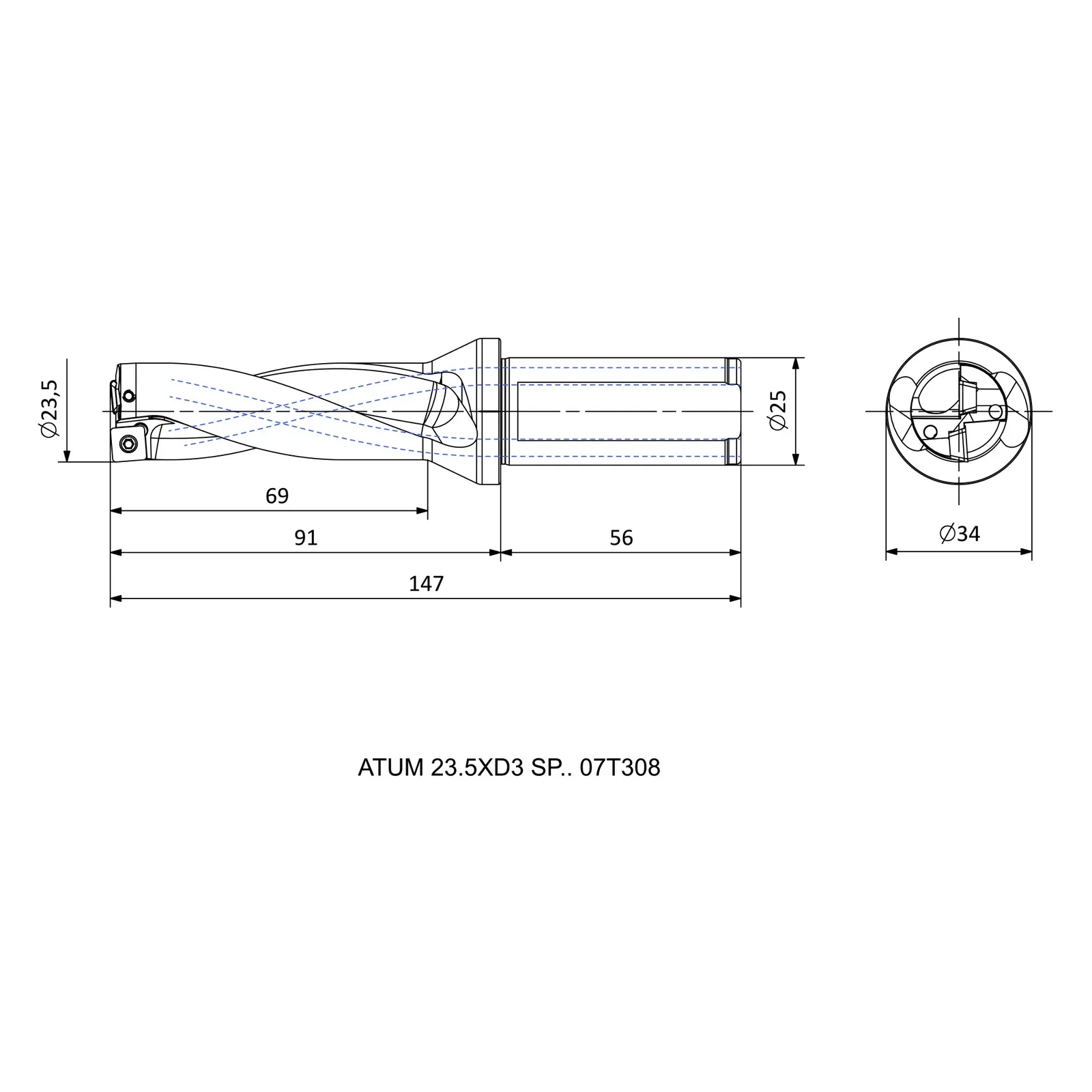 ATUM 23.5XD3 SP.. 07T308 &mdash; dimensioned drawing