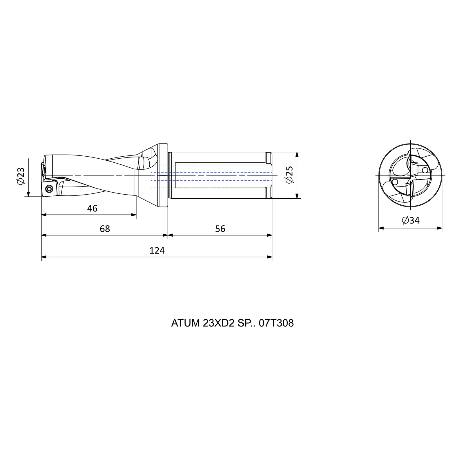 ATUM 23XD2 SP.. 07T308 &mdash; dimensioned drawing