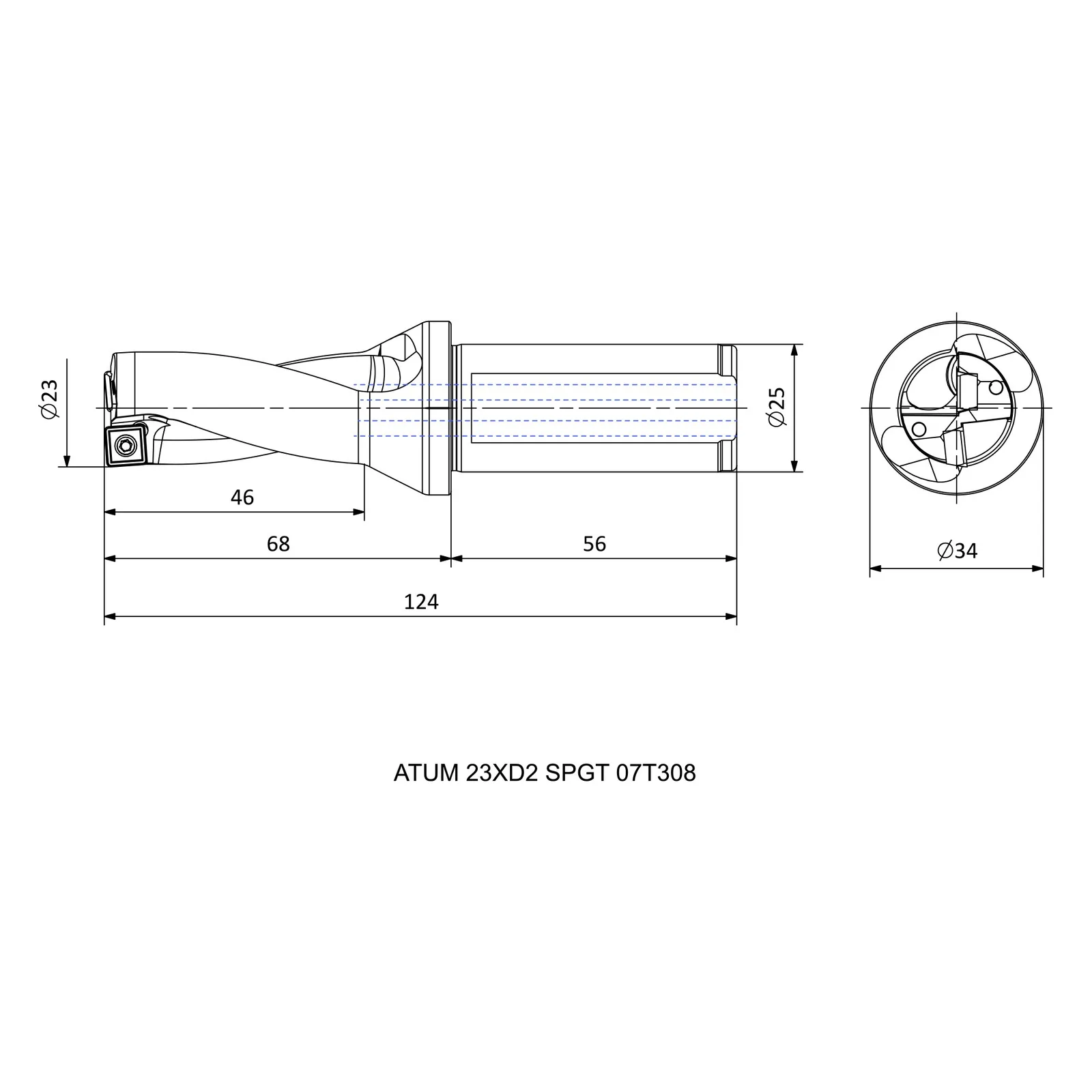 ATUM 23XD2 SPGT 07T308 &mdash; dimensioned drawing