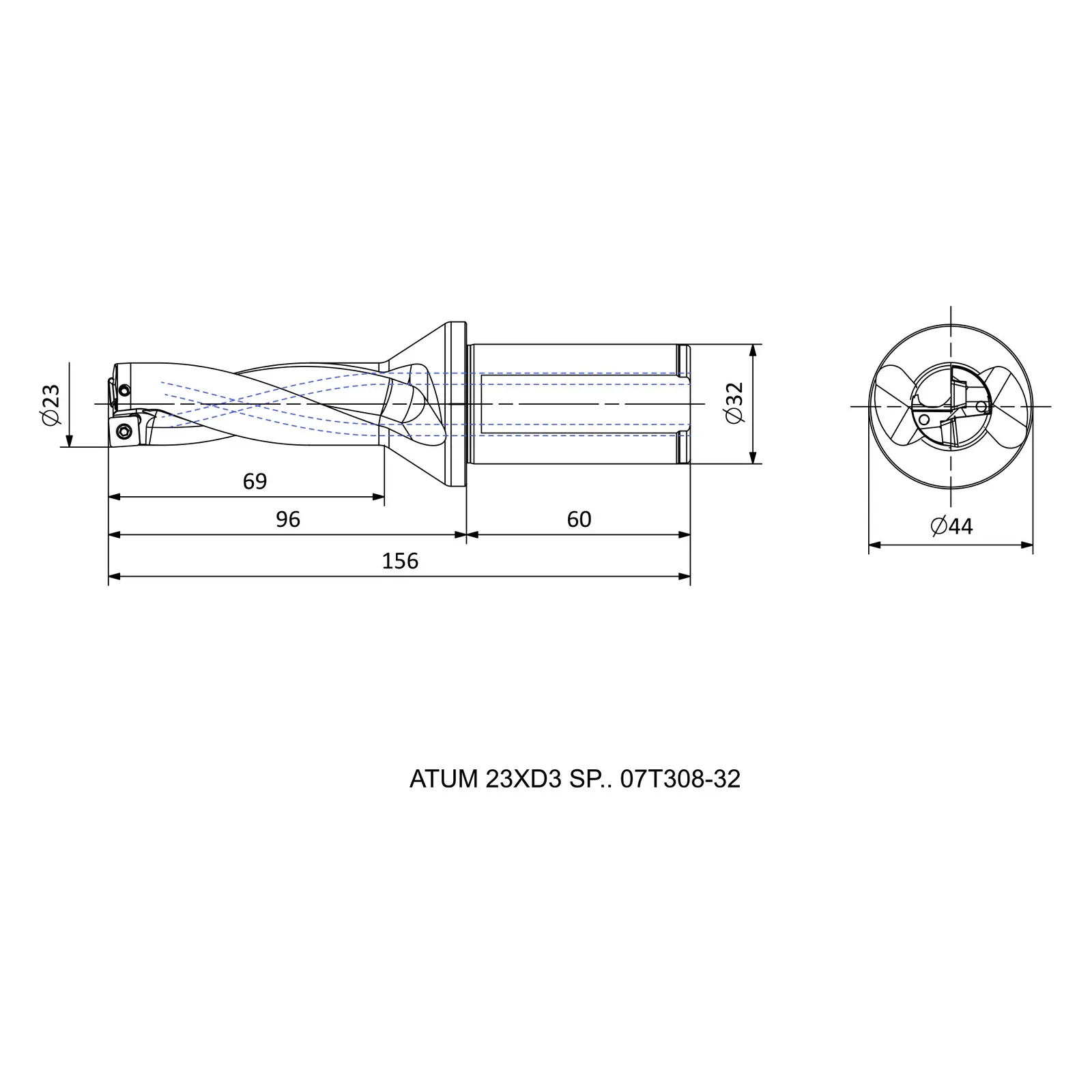 ATUM 23XD3 SP.. 07T308-32 &mdash; dimensioned drawing