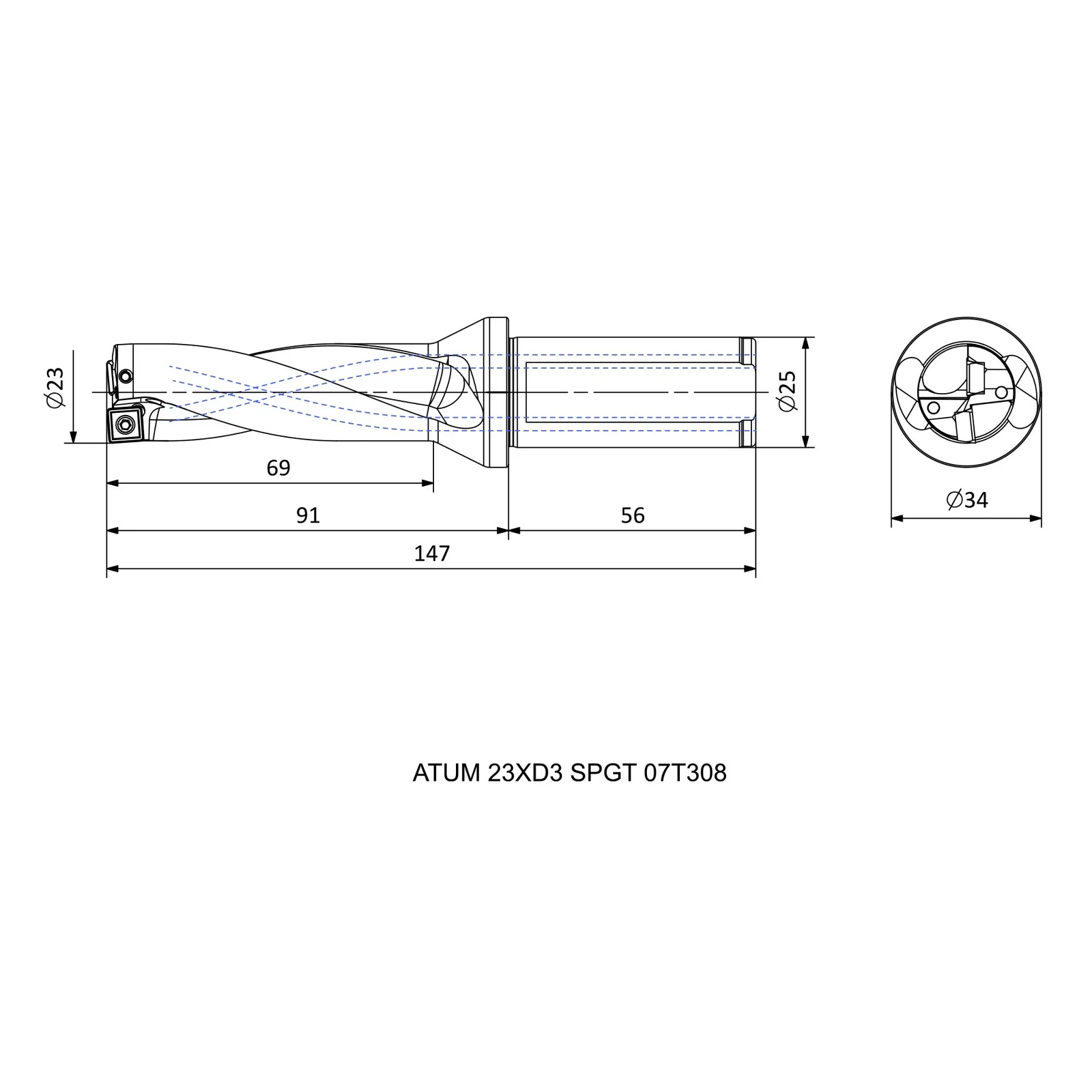 ATUM 23XD3 SPGT 07T308 &mdash; dimensioned drawing