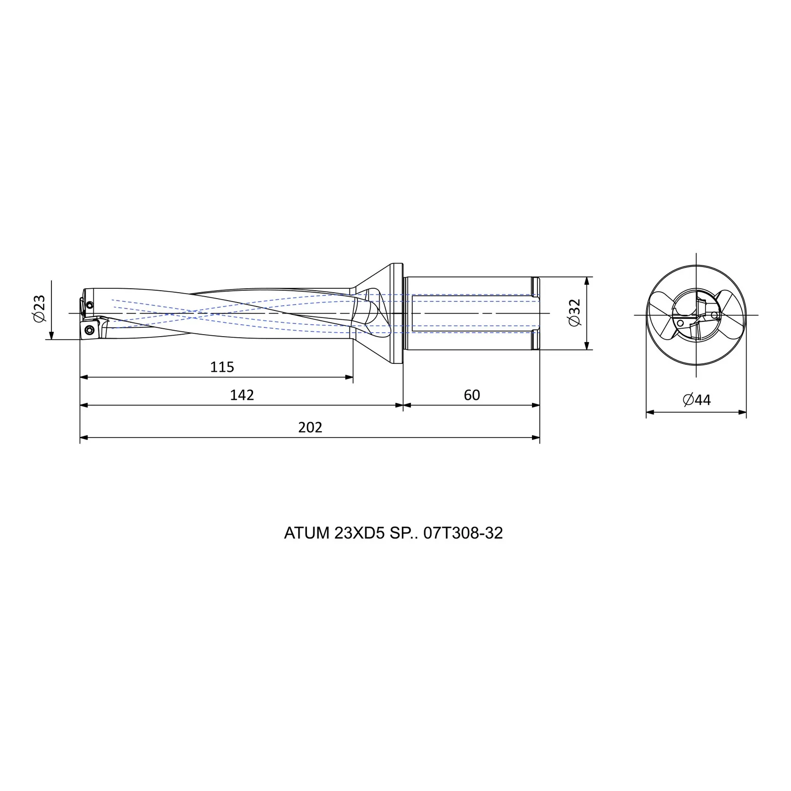 ATUM 23XD5 SP.. 07T308-32 &mdash; dimensioned drawing