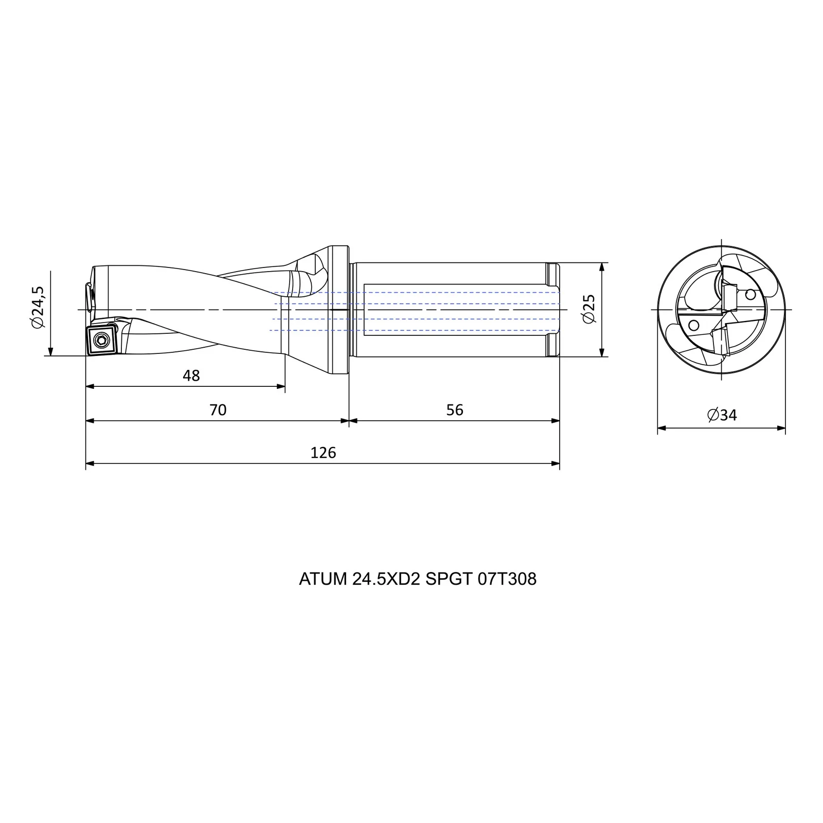 ATUM 24.5XD2 SPGT 07T308 &mdash; dimensioned drawing