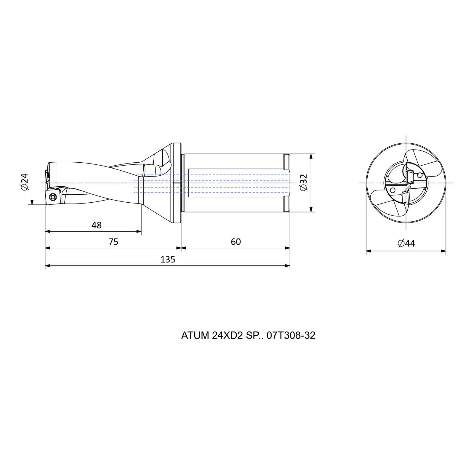 ATUM 24XD2 SP.. 07T308-32 &mdash; dimensioned drawing