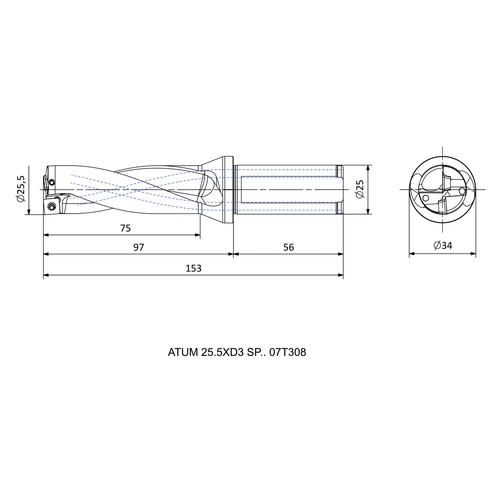ATUM 25.5XD3 SP.. 07T308 &mdash; dimensioned drawing