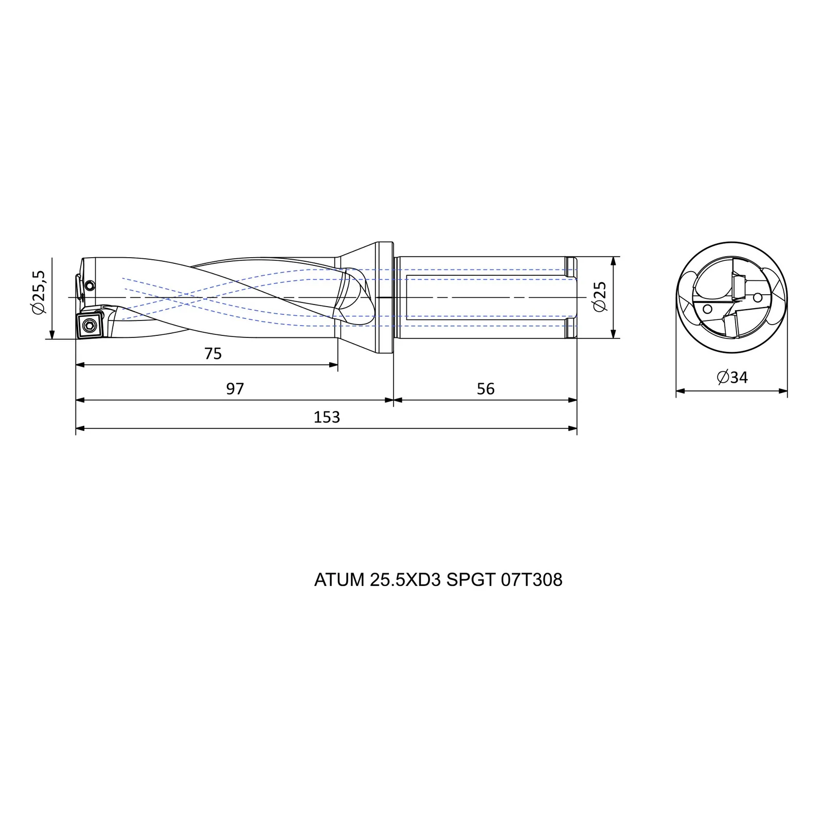 ATUM 25.5XD3 SPGT 07T308 &mdash; dimensioned drawing