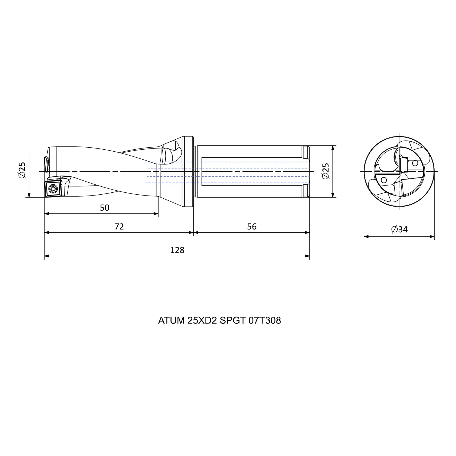 ATUM 25XD2 SPGT 07T308 &mdash; dimensioned drawing