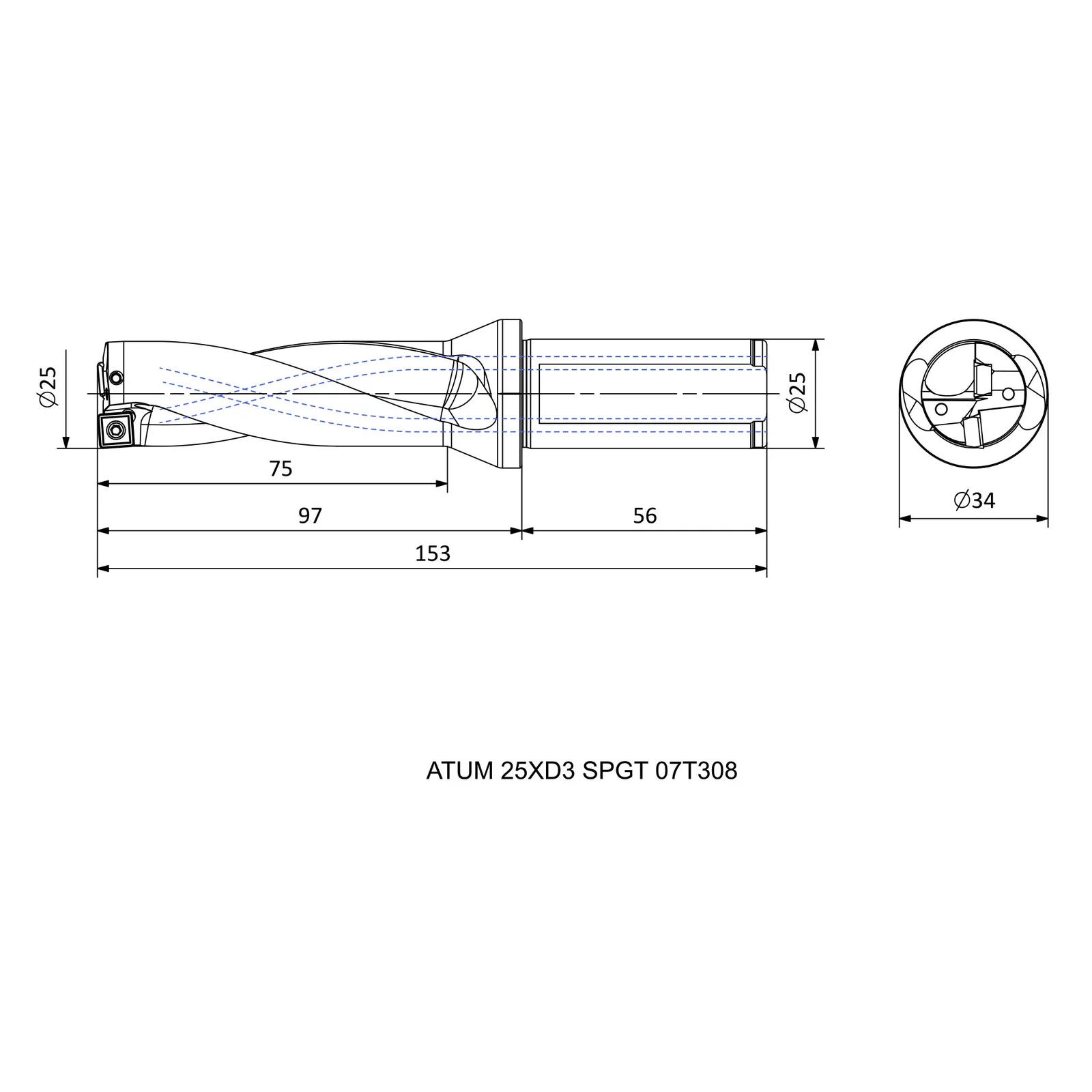 ATUM 25XD3 SPGT 07T308 &mdash; dimensioned drawing