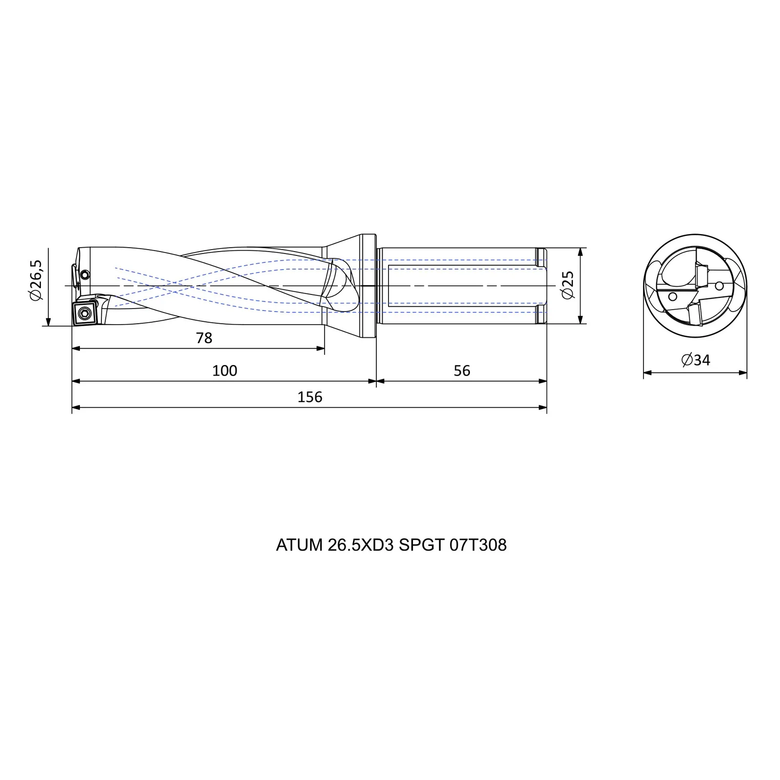 ATUM 26.5XD3 SPGT 07T308 &mdash; dimensioned drawing