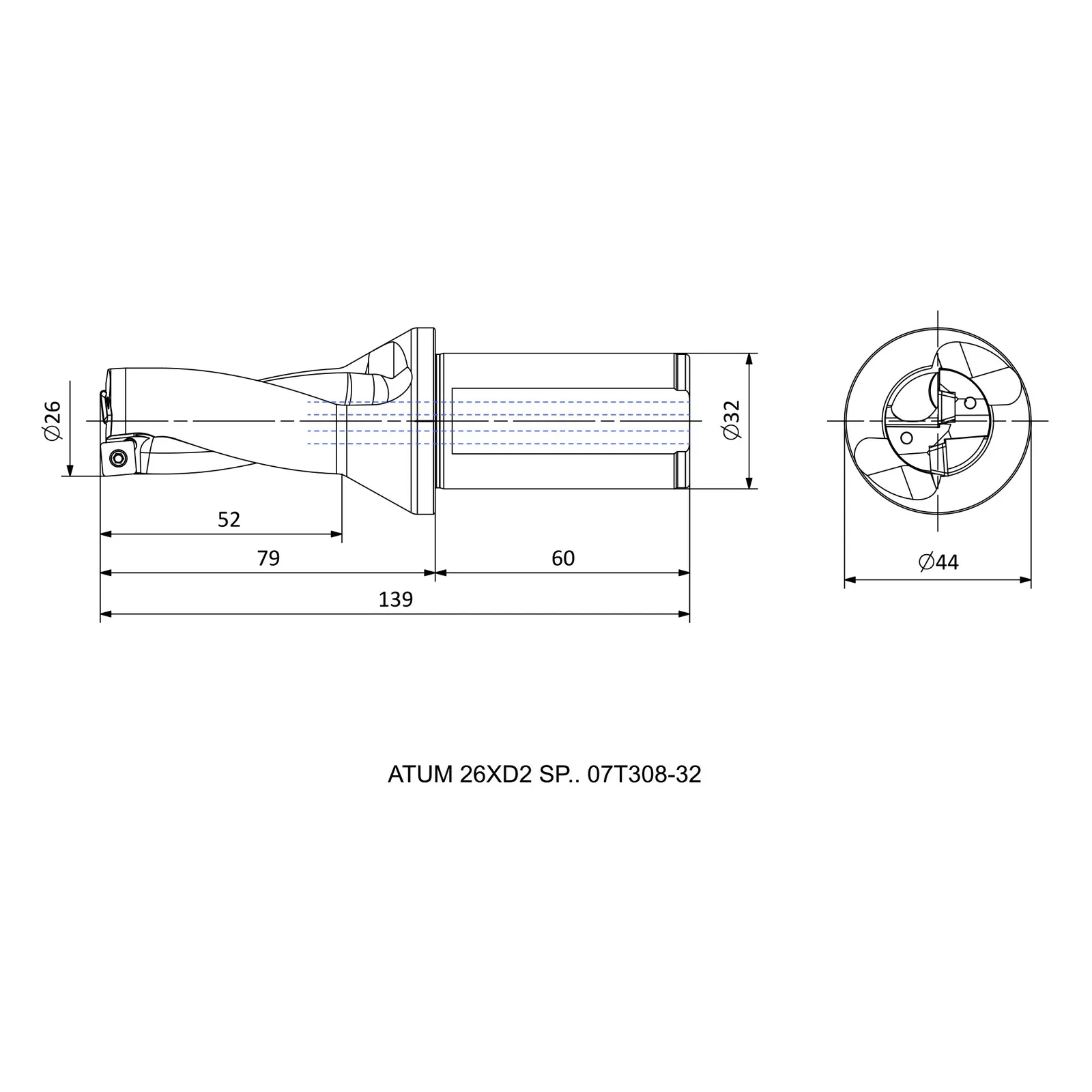 ATUM 26XD2 SP.. 07T308-32 &mdash; dimensioned drawing