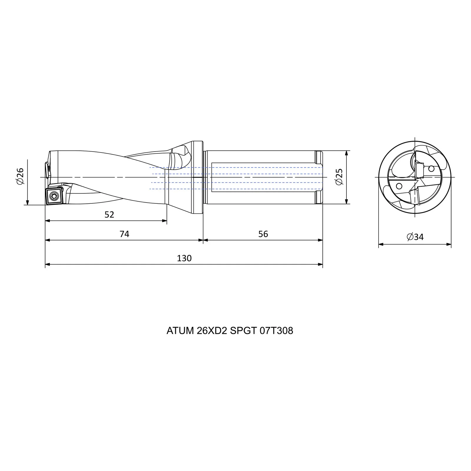 ATUM 26XD2 SPGT 07T308 &mdash; dimensioned drawing