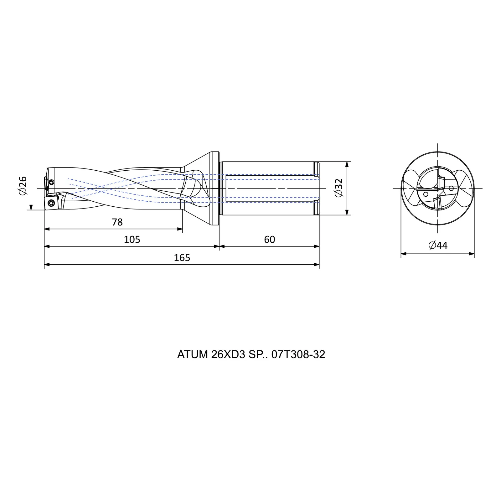 ATUM 26XD3 SP.. 07T308-32 &mdash; dimensioned drawing