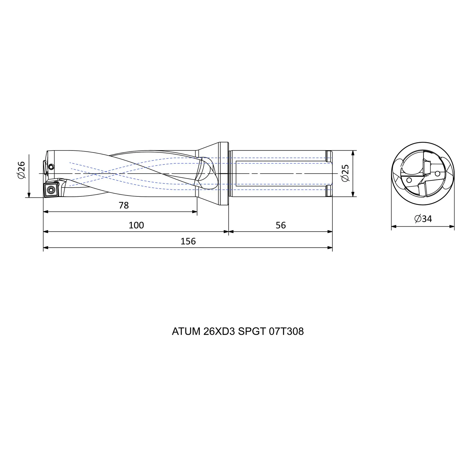ATUM 26XD3 SPGT 07T308 &mdash; dimensioned drawing