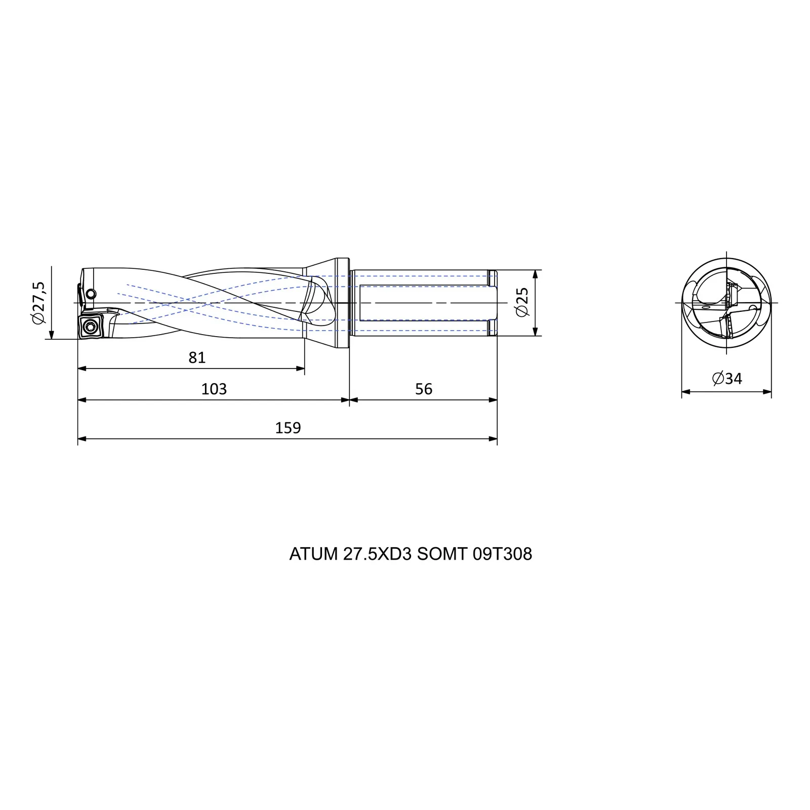 ATUM 27.5XD3 SOMT 09T308 &mdash; dimensioned drawing
