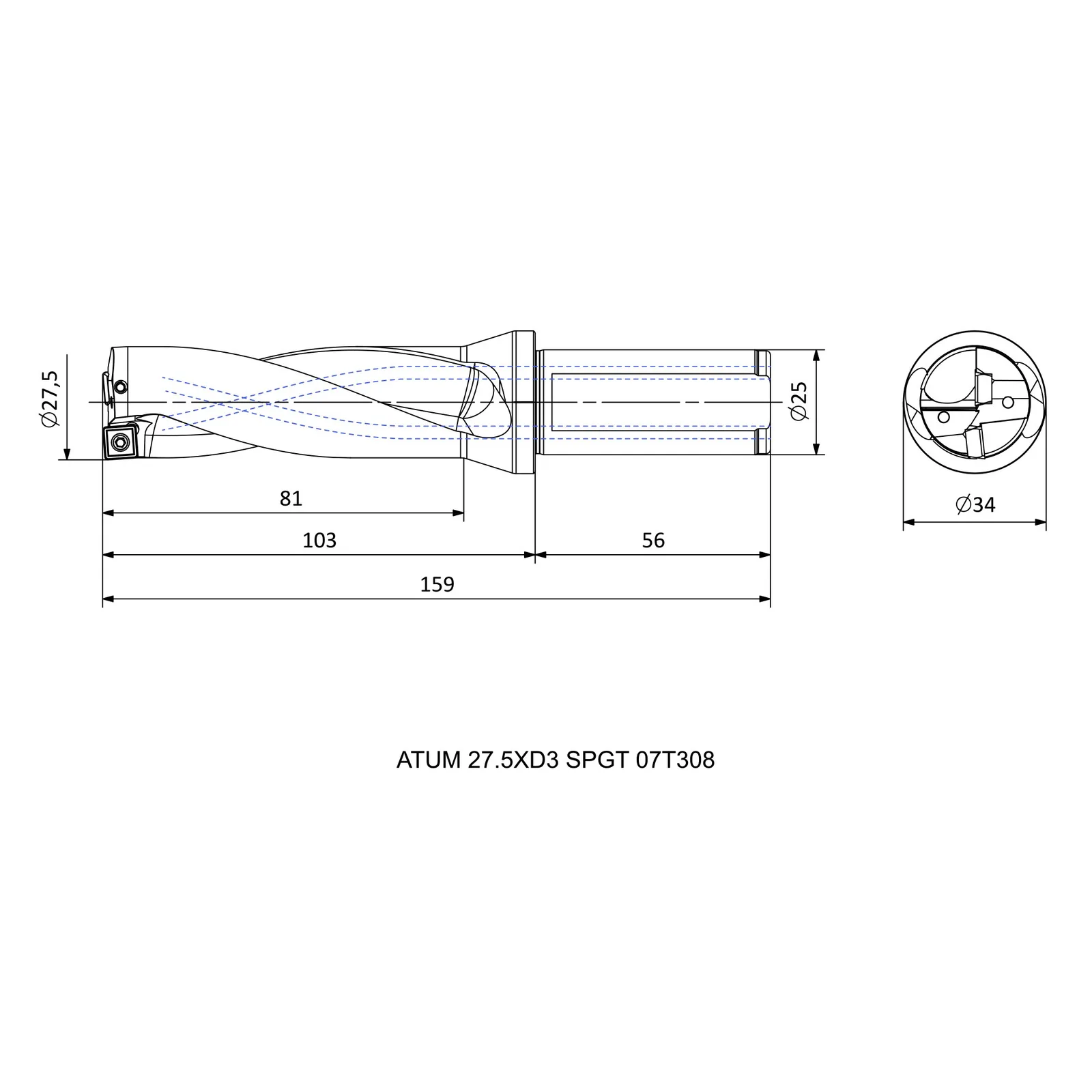 ATUM 27.5XD3 SPGT 07T308 &mdash; dimensioned drawing