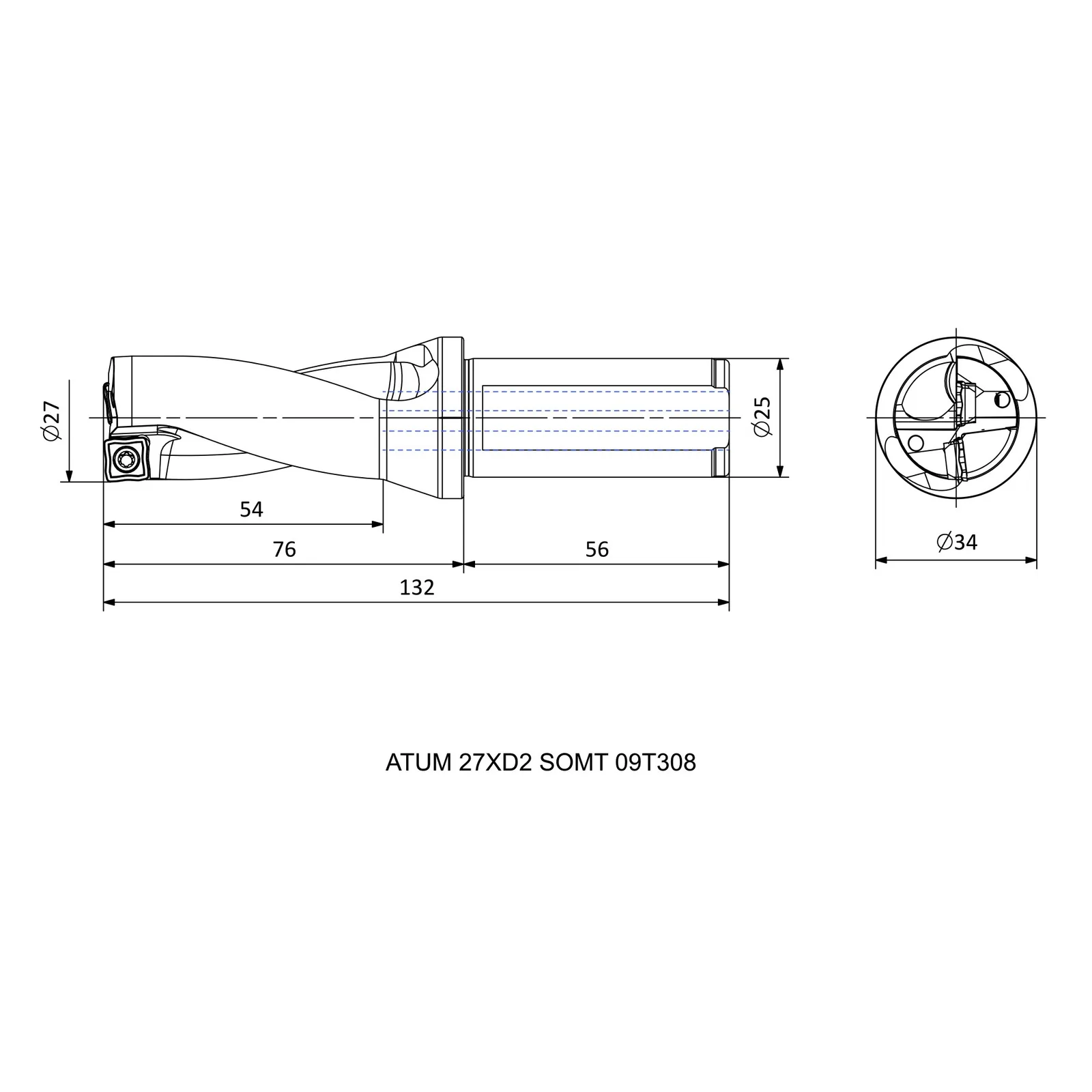 ATUM 27XD2 SOMT 09T308 &mdash; dimensioned drawing