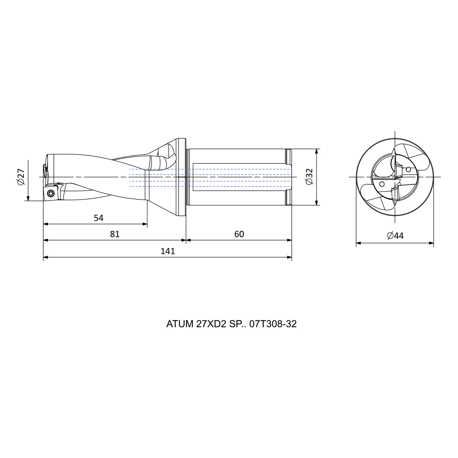 ATUM 27XD2 SP.. 07T308-32 &mdash; dimensioned drawing